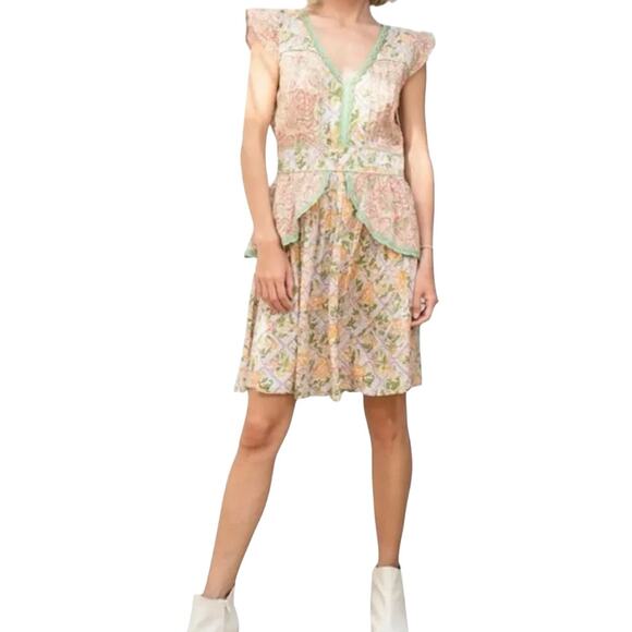 BAROK PARIS Metallic Ruffle Dress in Peach, Size L, New with Tag MSRP $165 SOO - Picture 1 of 8